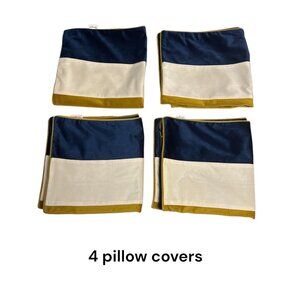 Set Of 4 Yangest Pillow Covers Navy Blue/Gold/White Stripes